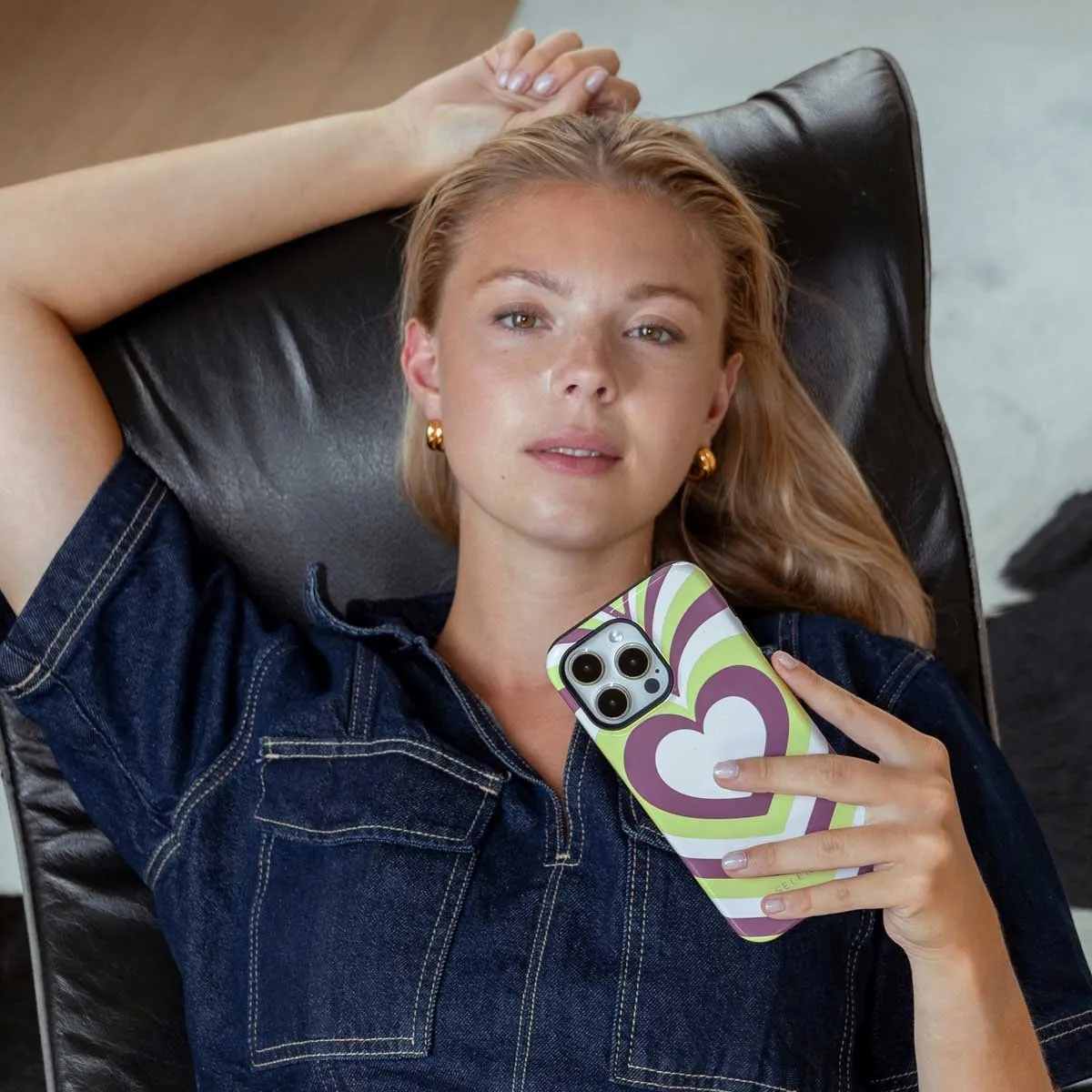 Selencia Hoesje Samsung Galaxy A55 Double Hearts Plum Fern
