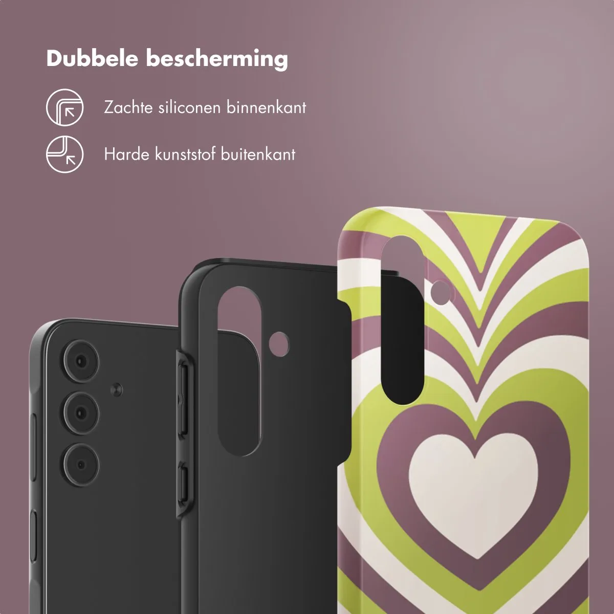 Selencia Hoesje Samsung Galaxy A55 Double Hearts Plum Fern