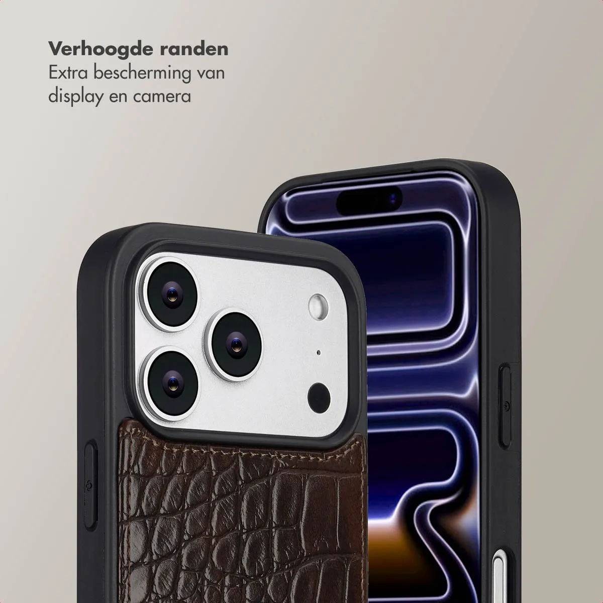 Selencia Croco Backcover iPhone 17 Pro - Choco Brown - 2 Pasjes