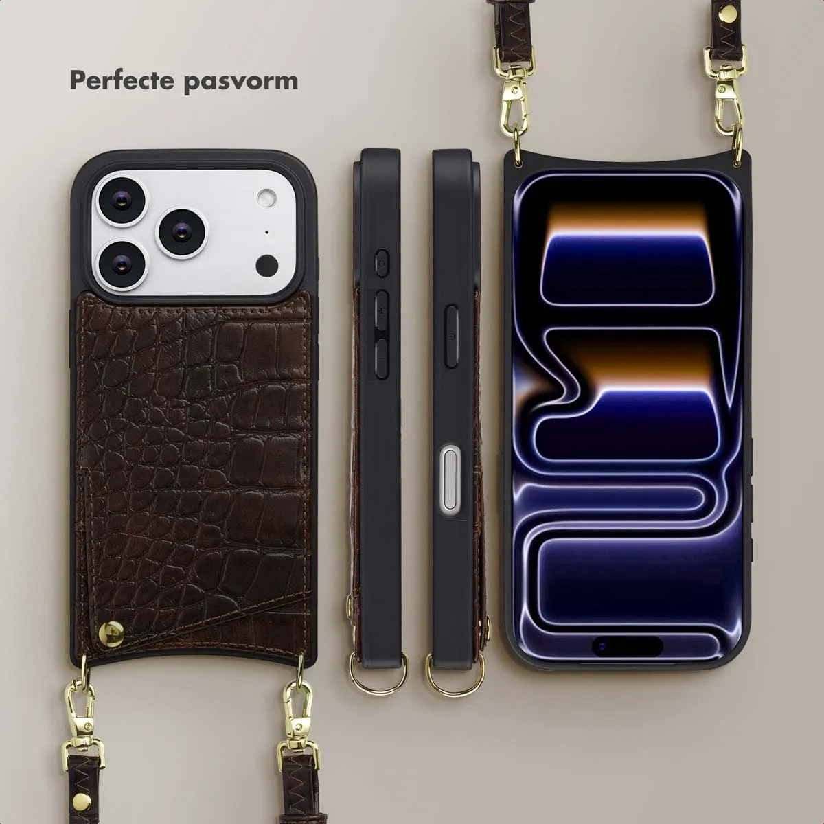 Selencia Croco Backcover iPhone 17 Pro - Choco Brown - 2 Pasjes