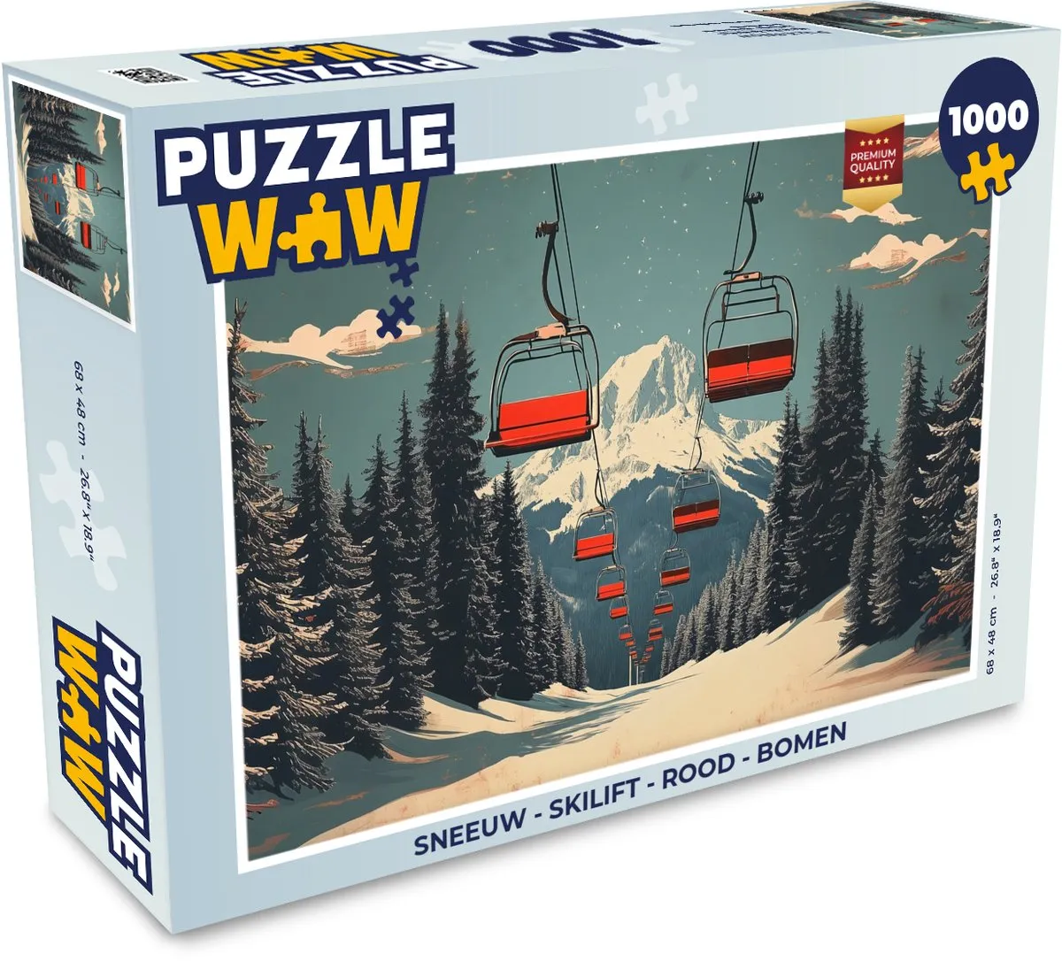 PuzzleWow Skilift Sneeuw Legpuzzel 1000 Stuks - Rood