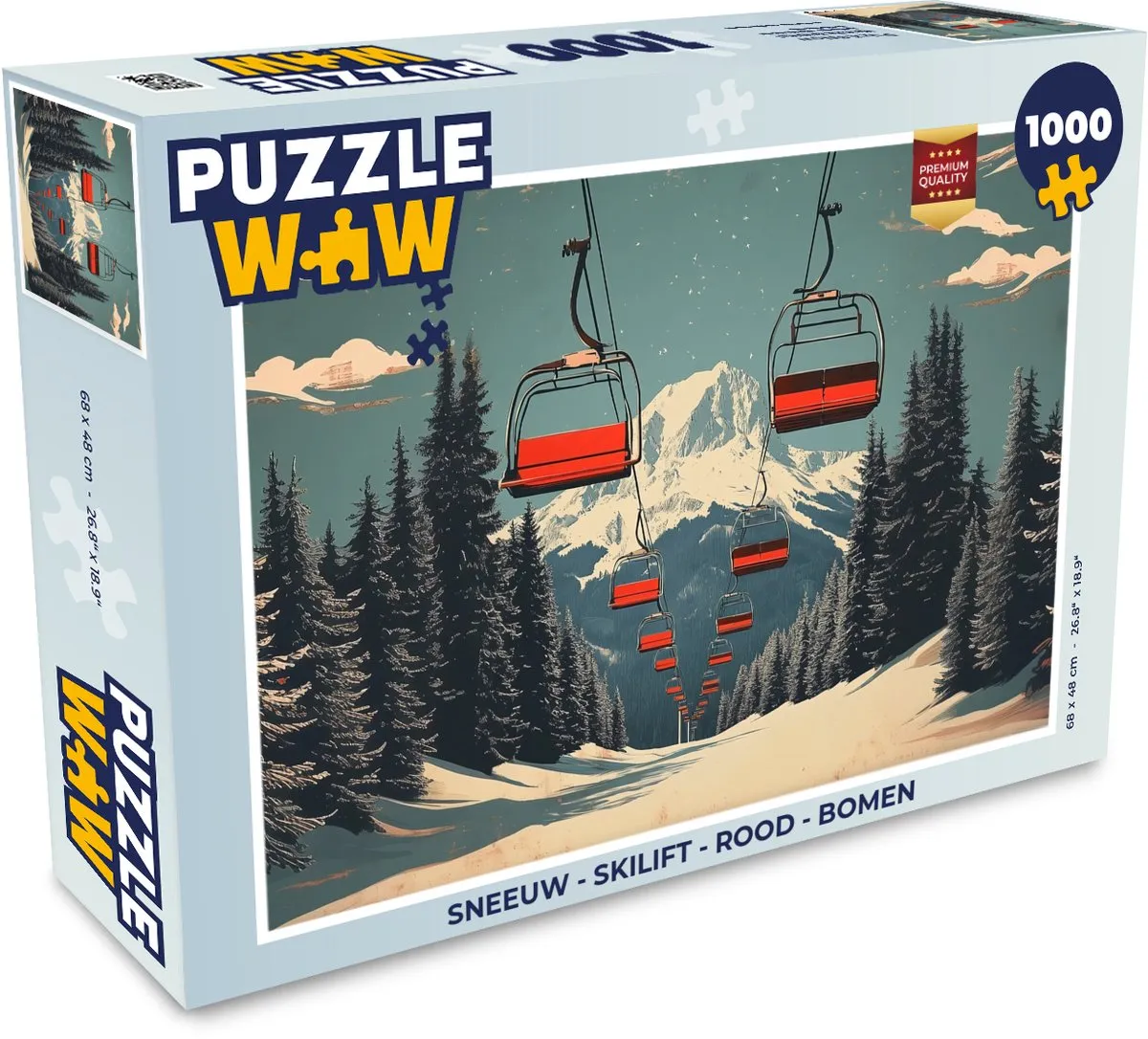 PuzzleWow Skilift Sneeuw Legpuzzel 1000 Stuks - Rood