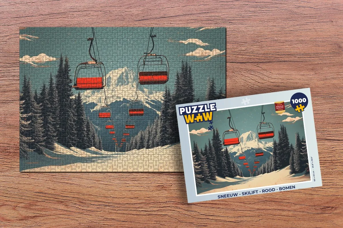 PuzzleWow Skilift Sneeuw Legpuzzel 1000 Stuks - Rood