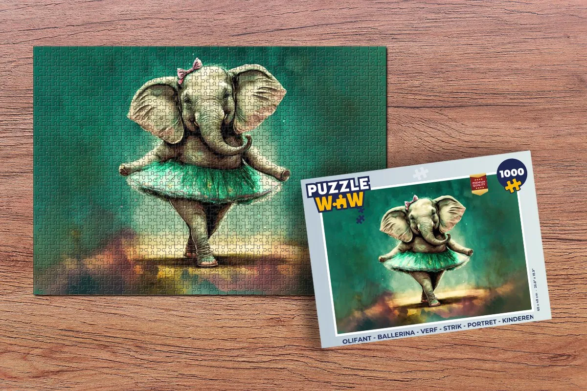 PuzzleWow Olifant Ballerina Portret Legpuzzel 1000 Stuks - Multicolor
