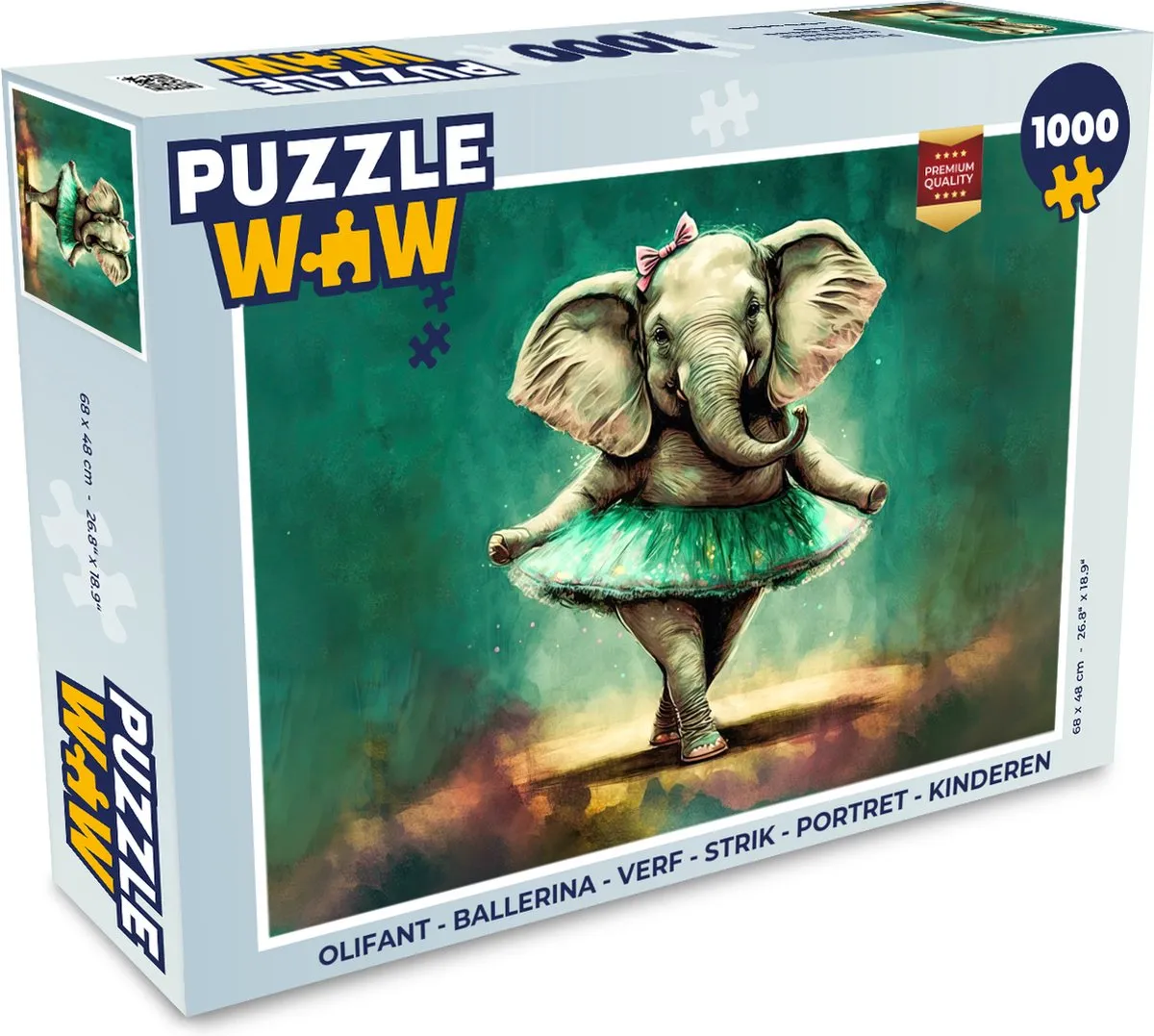 PuzzleWow Olifant Ballerina Portret Legpuzzel 1000 Stuks - Multicolor