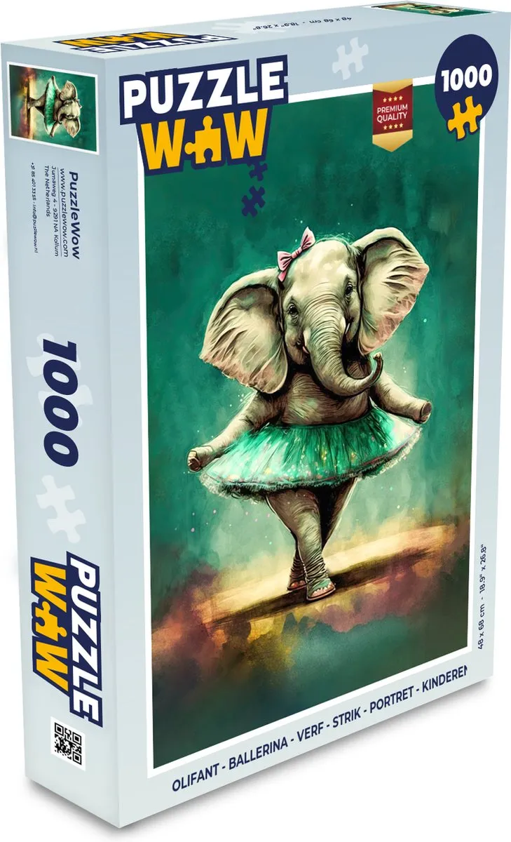 PuzzleWow Olifant Ballerina Portret Legpuzzel 1000 Stuks - Multicolor