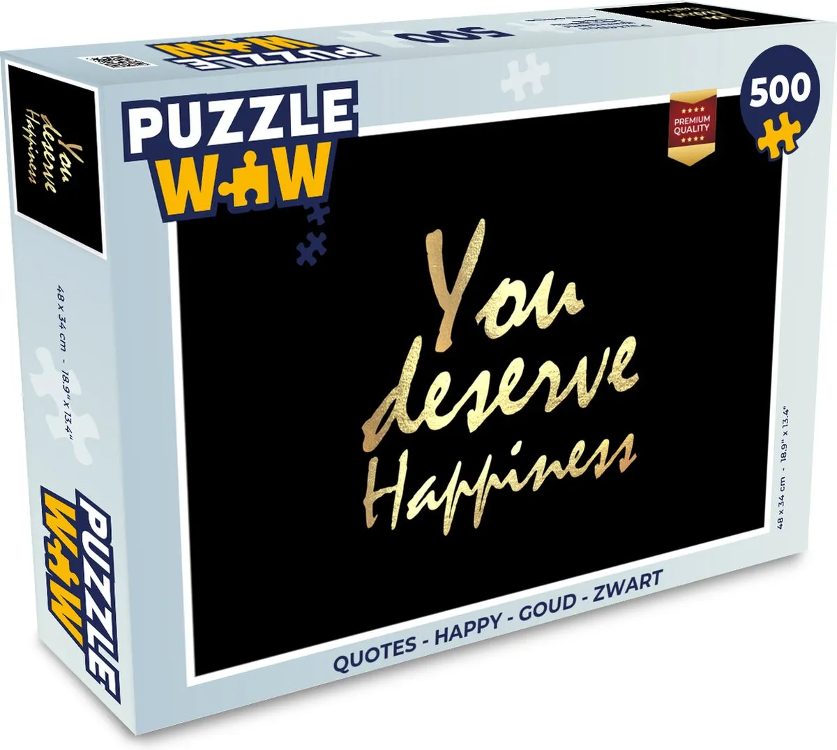 PuzzleWow Quotes Happy Legpuzzel 500 Stuks - Goud/Zwart