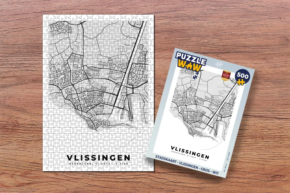 PuzzleWow Stadskaart Vlissingen Legpuzzel 500 Stuks - Multicolor