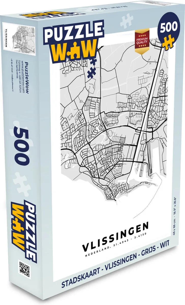 PuzzleWow Stadskaart Vlissingen Legpuzzel 500 Stuks - Multicolor