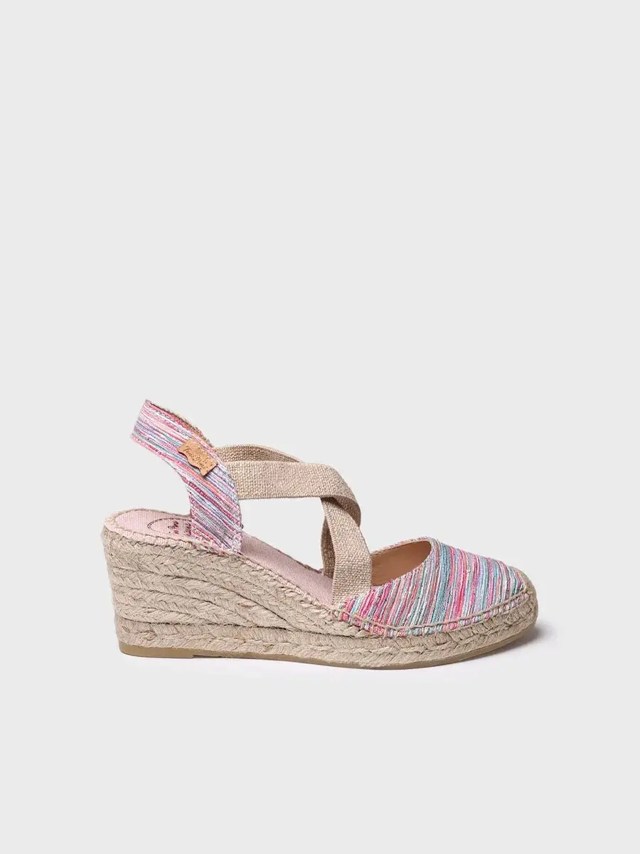 Dames espadrille met sleehak en gekruiste elastische bandjes