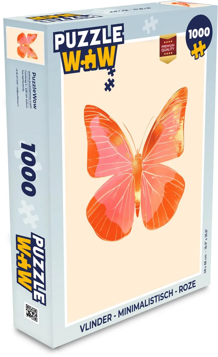 PuzzleWow Vlinder Legpuzzel 1000 Stuks - Roze