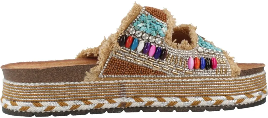 La Strada Platform Slipper Camel Textiel