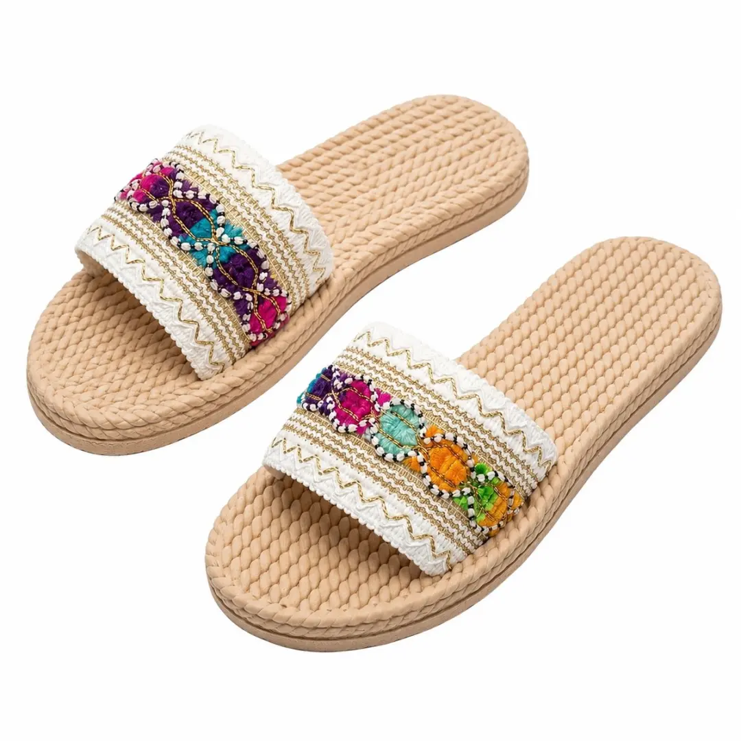 Witte dames slippers instap sandalen platte slippers open teen antislip dikke zo
