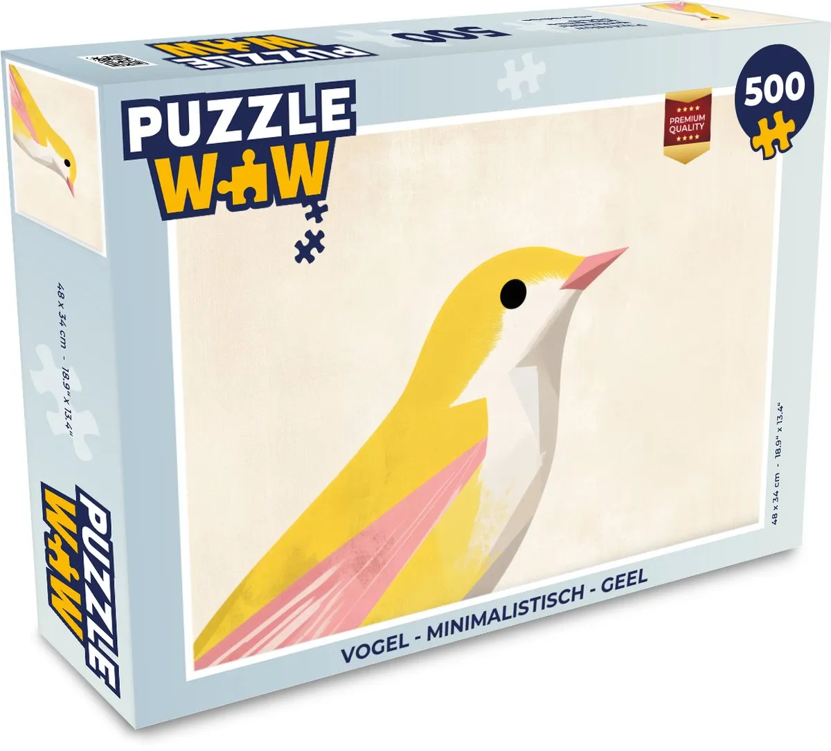 PuzzleWow Vogel Minimalistisch Legpuzzel 500 Stuks - Geel