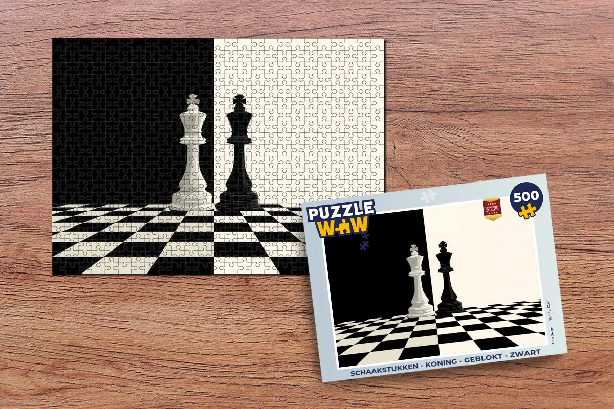 PuzzleWow Schaakstukken Geblokt Koning - 500 Stuks - Zwart