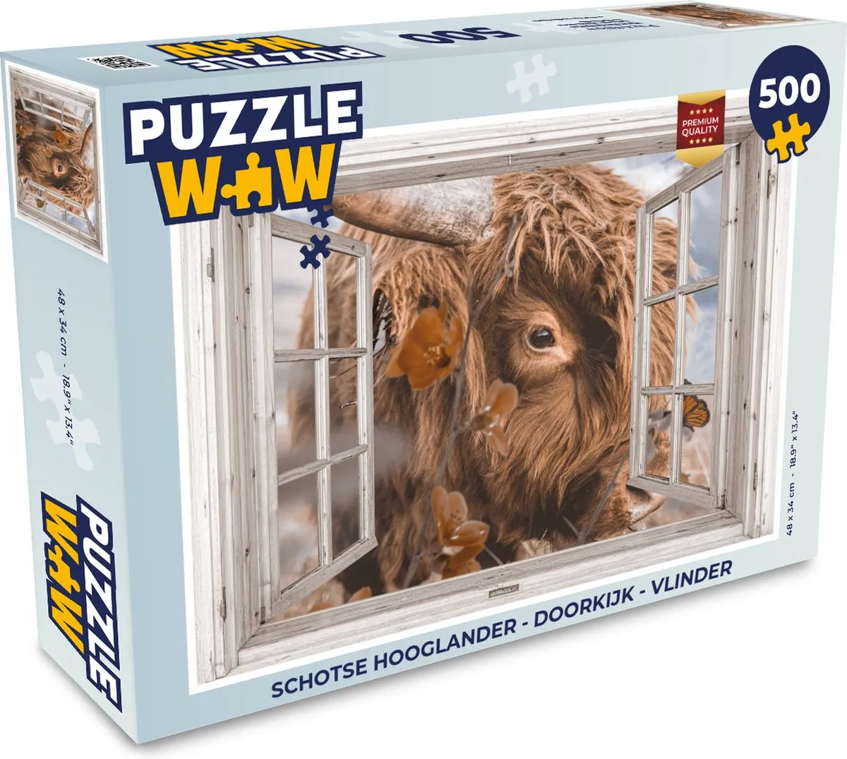 PuzzleWow Schotse Hooglander Vlinder Legpuzzel 500 Stuks - Multicolor