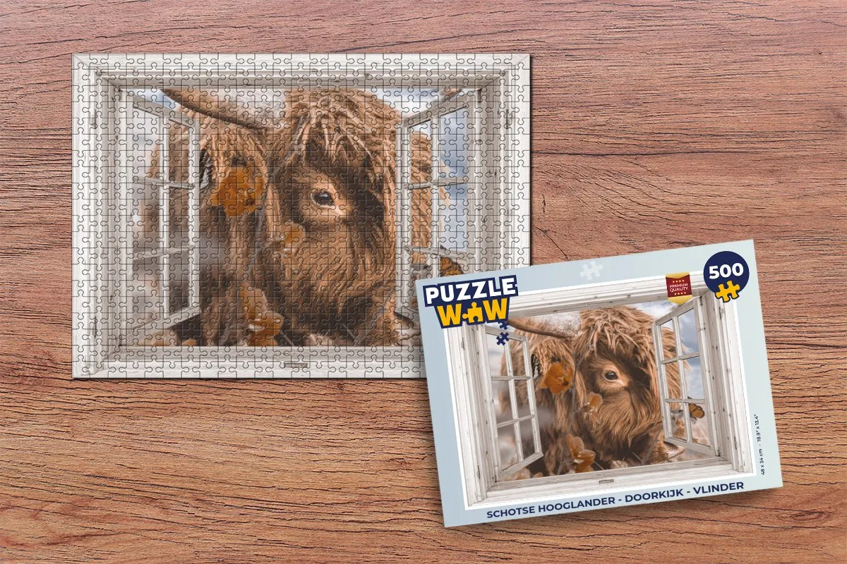PuzzleWow Schotse Hooglander Vlinder Legpuzzel 500 Stuks - Multicolor
