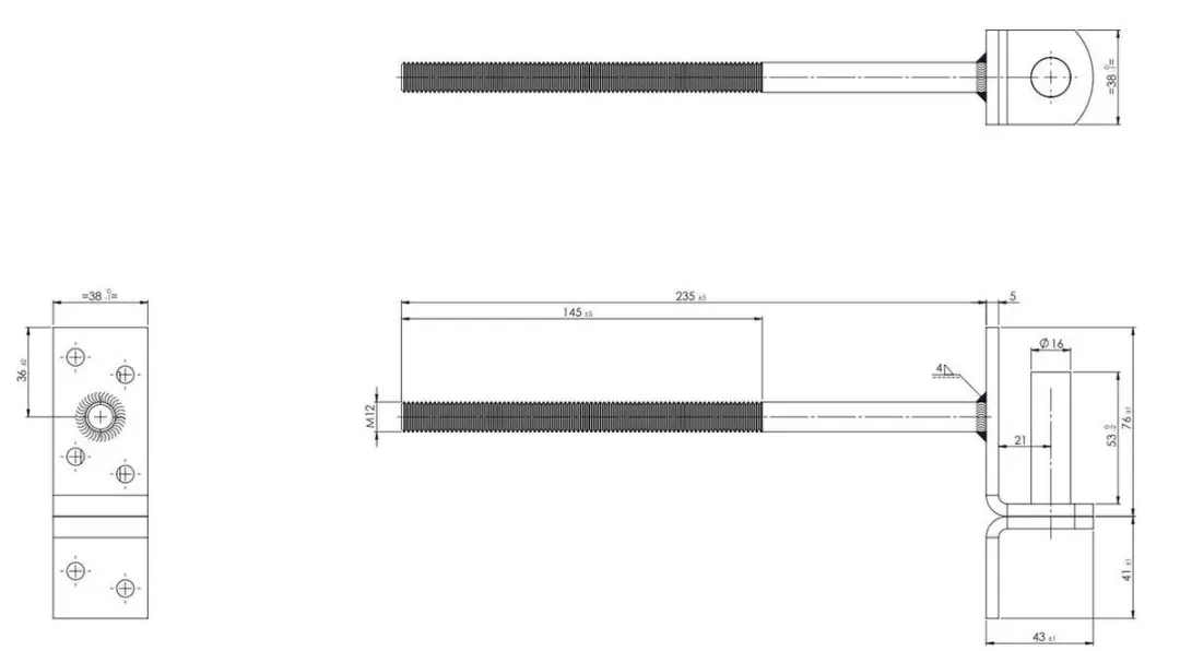 GB Scharnierpen M12x220mm met pen 16x45 - afbeelding 3 van 4