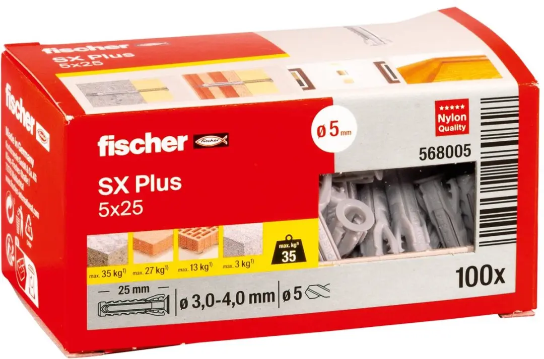 Fischer SX Plus 5x25 Universele Plug - 100 Stuks - afbeelding 6 van 6