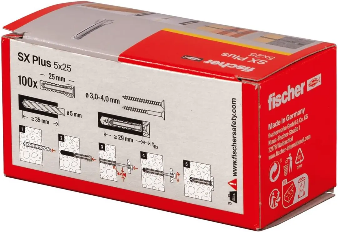 Fischer SX Plus 5x25 Universele Plug - 100 Stuks - afbeelding 3 van 6