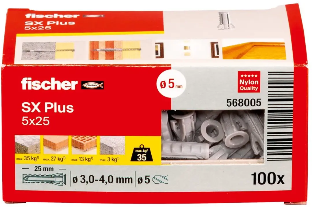 Fischer SX Plus 5x25 Universele Plug - 100 Stuks - afbeelding 5 van 6
