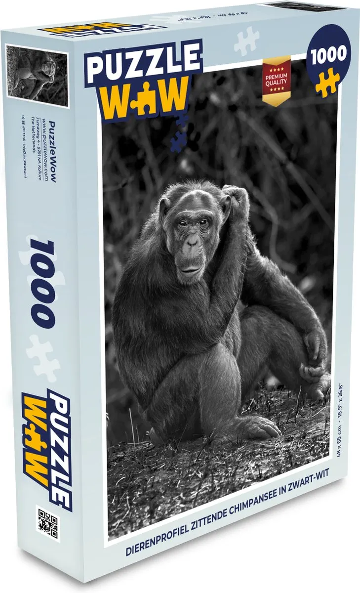 PuzzleWow Dierenprofiel Chimpansee Legpuzzel 1000 Stuks - Multicolor