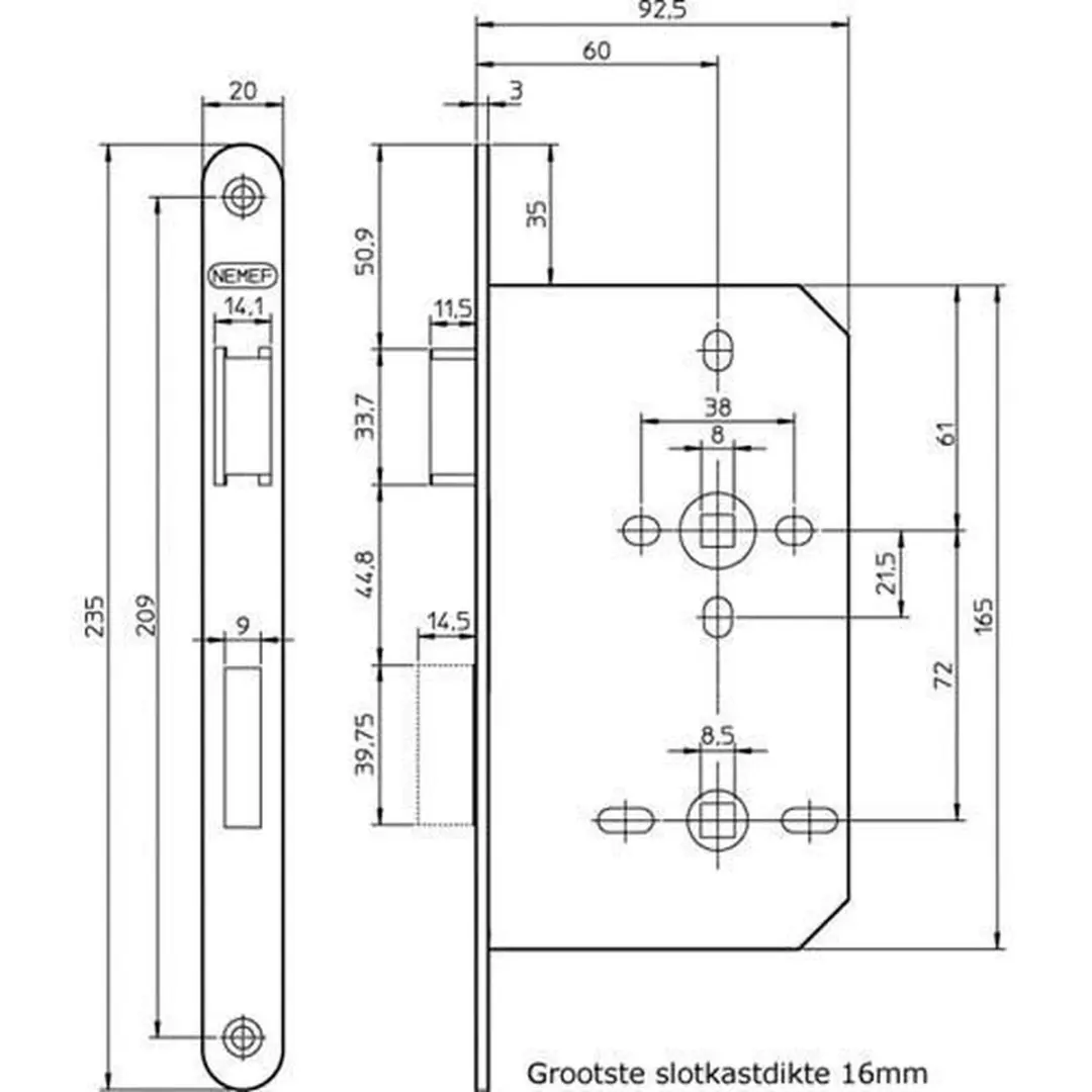 Nemef v/b Slot Type 644/66-KV-60 DIN Rechts - 72mm - Wit - afbeelding 3 van 6