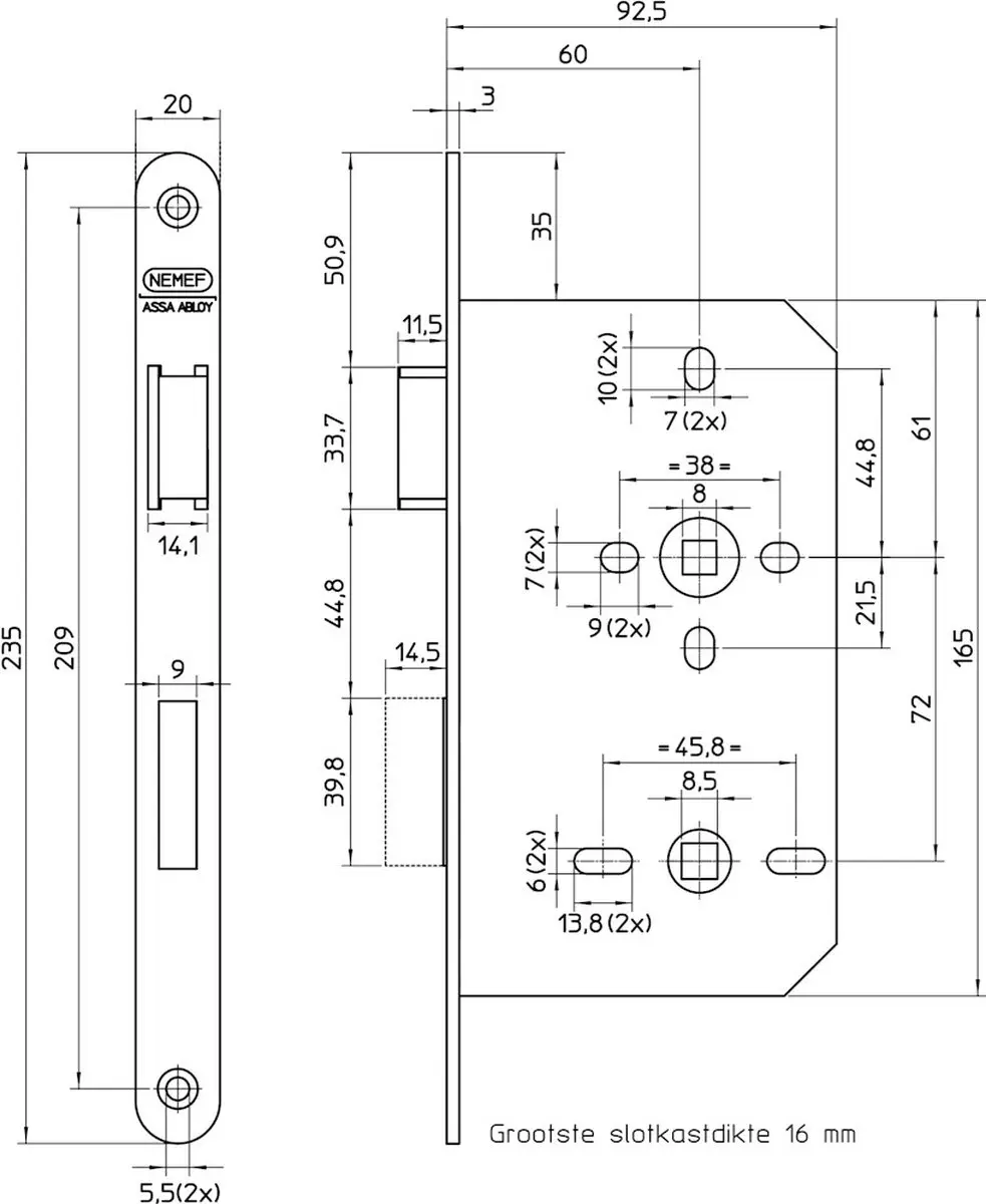Nemef WC72/8mm Vrij Bezetslot - 60mm Doorn - Wit - afbeelding 2 van 6