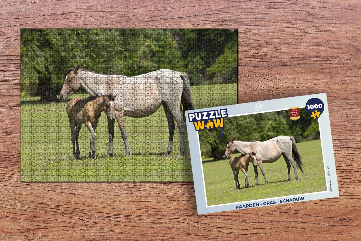 PuzzleWow Paarden Gras Schaduw Legpuzzel 1000 Stuks - Multicolor