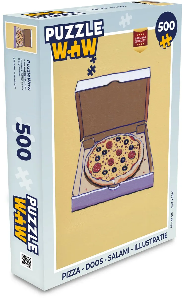PuzzleWow Pizza Puzzel 500 Stuks - Salami Illustratie