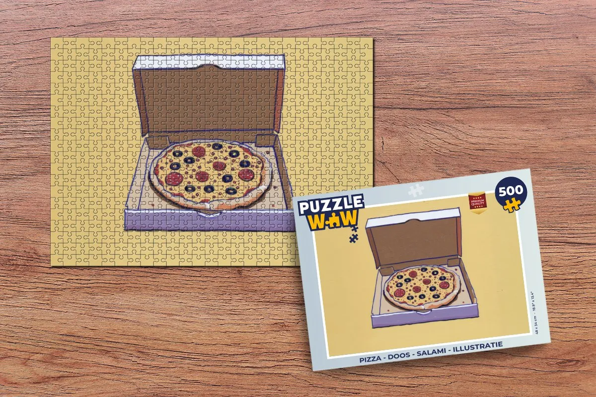 PuzzleWow Pizza Puzzel 500 Stuks - Salami Illustratie