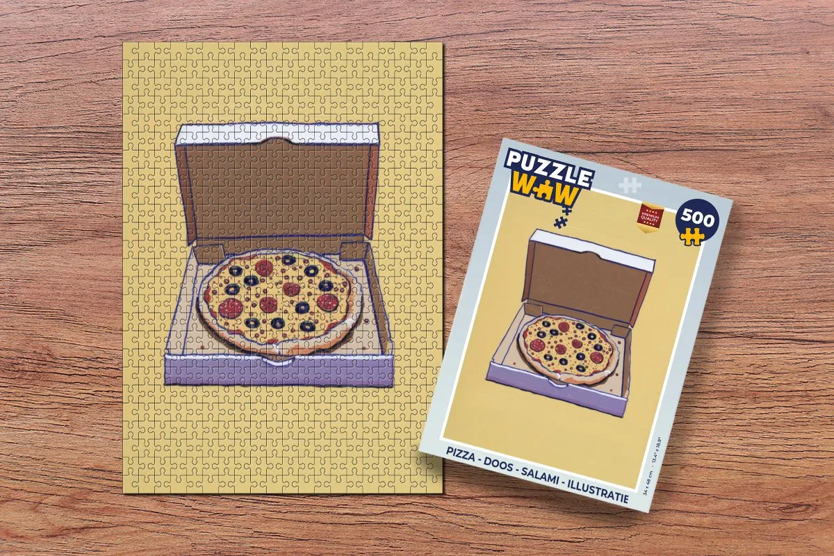 PuzzleWow Pizza Puzzel 500 Stuks - Salami Illustratie