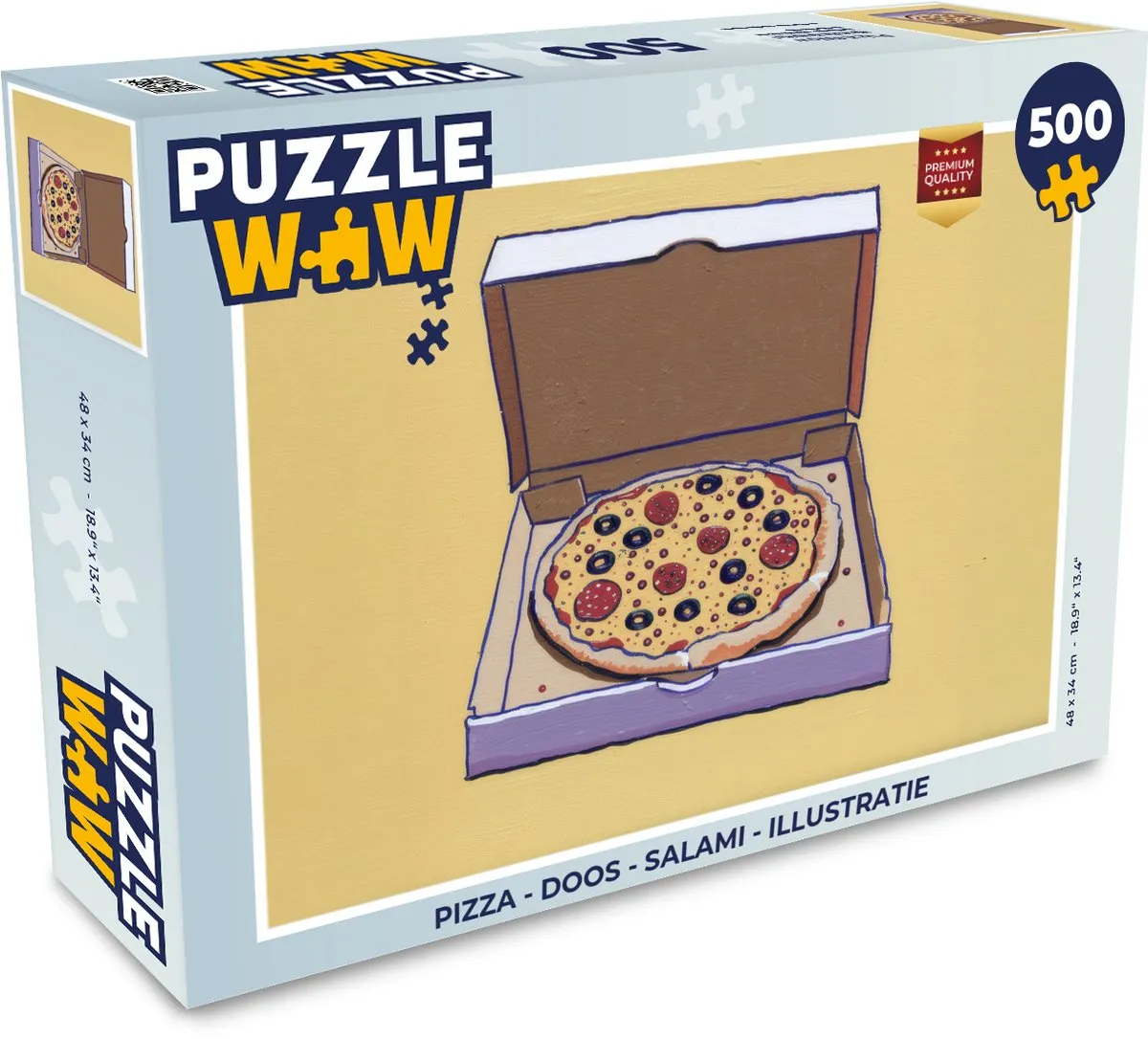 PuzzleWow Pizza Puzzel 500 Stuks - Salami Illustratie