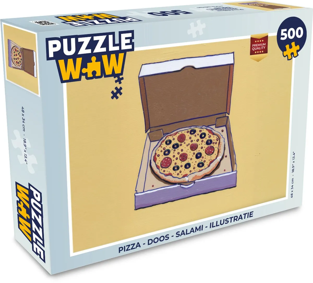 PuzzleWow Pizza Puzzel 500 Stuks - Salami Illustratie