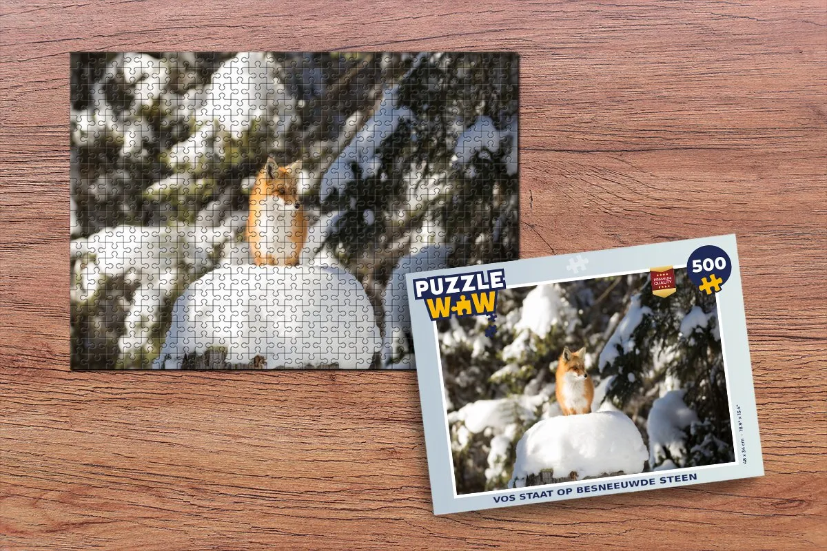 PuzzleWow Vos - Sneeuw - Boom Legpuzzel 500 Stuks - Multicolor