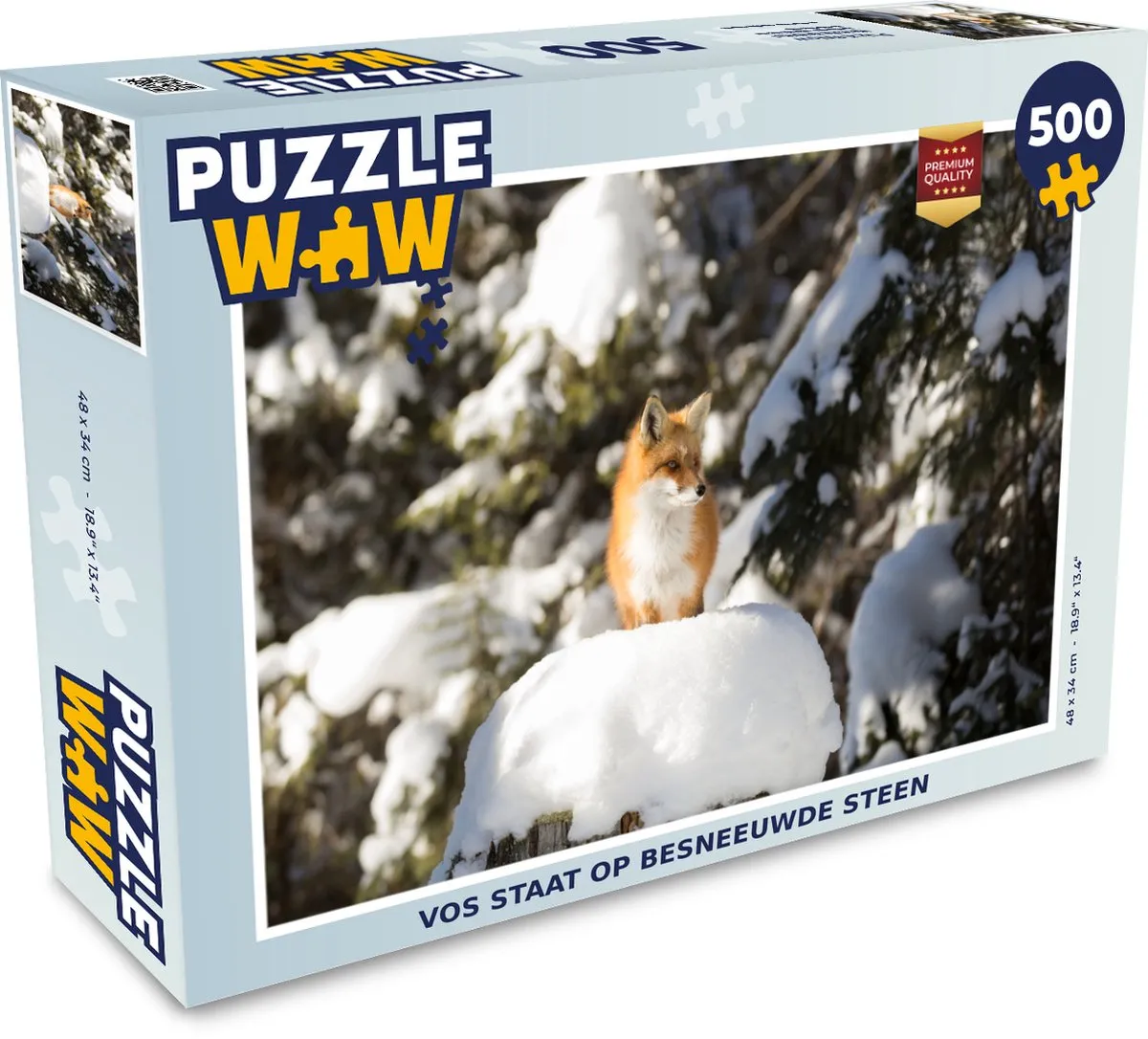 PuzzleWow Vos - Sneeuw - Boom Legpuzzel 500 Stuks - Multicolor