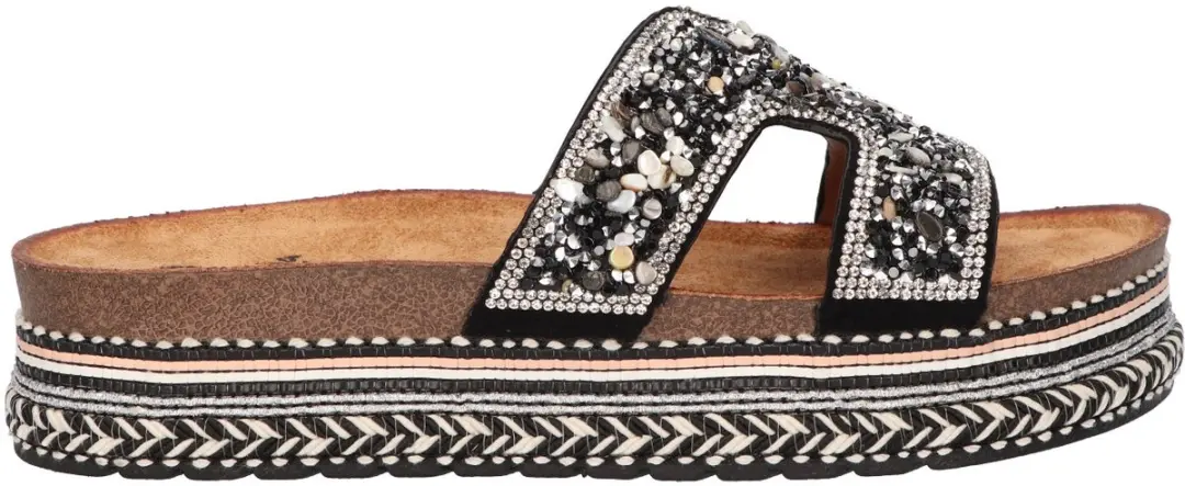 La Strada Platform Slipper Zwart Textiel
