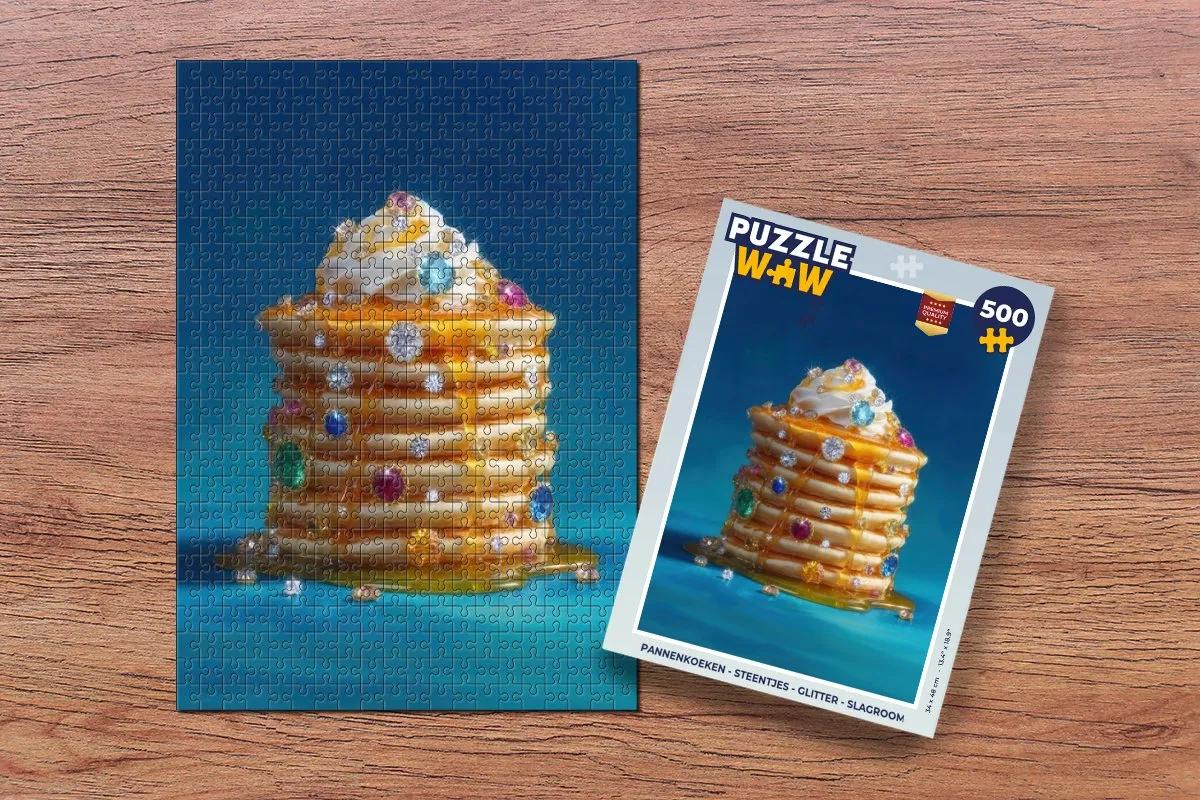 PuzzleWow Pannenkoeken Puzzel 500 Stuks - Glitter & Steentjes