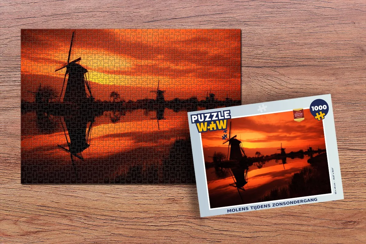 PuzzleWow Molens Zonsondergang Legpuzzel 1000 Stuks - Multicolor