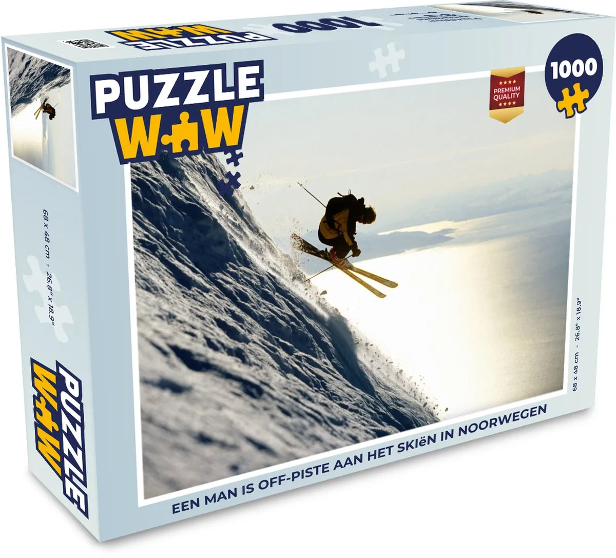 PuzzleWow Legpuzzel Een man is off-piste aan het skiën in Noorwegen 1000 Stuks - Multicolor