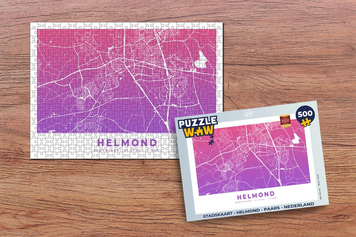 PuzzleWow Stadskaart Helmond Legpuzzel 500 Stuks - Multicolor