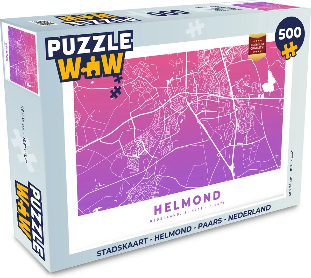 PuzzleWow Stadskaart Helmond Legpuzzel 500 Stuks - Multicolor