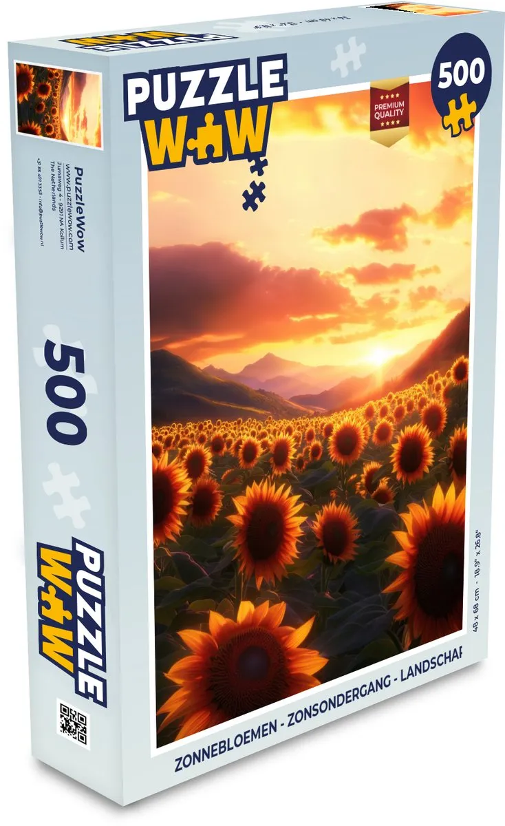 PuzzleWow Zonnebloemen - Zonsondergang Legpuzzel 500 Stuks