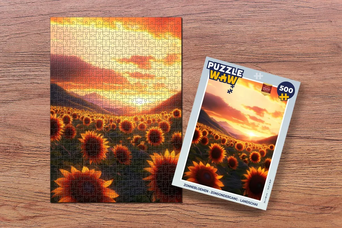 PuzzleWow Zonnebloemen - Zonsondergang Legpuzzel 500 Stuks