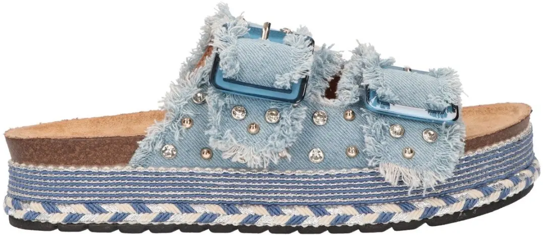 La Strada Platform Slipper Blauw Textiel