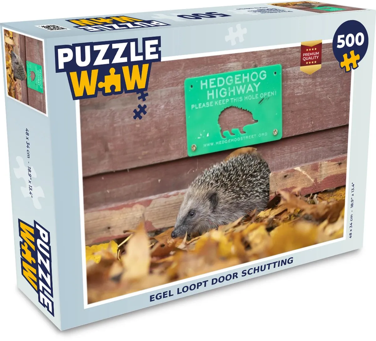 PuzzleWow Puzzel Egel loopt door schutting Legpuzzel 500 Stuks