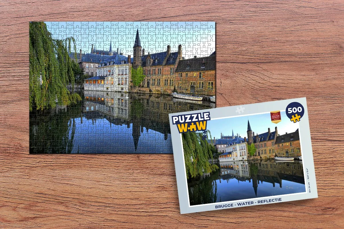 PuzzleWow Brugge Water Reflectie Legpuzzel 500 Stuks - Multicolor