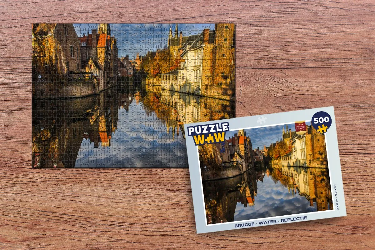PuzzleWow Brugge Water Reflectie Legpuzzel 500 Stuks - Multicolor