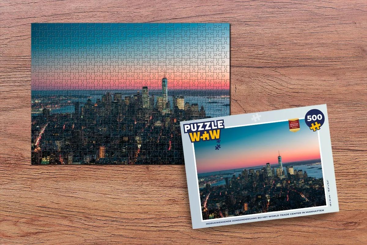PuzzleWow Legpuzzel 500 Stuks - Indrukwekkende zonsondergang Manhattan - Multicolor