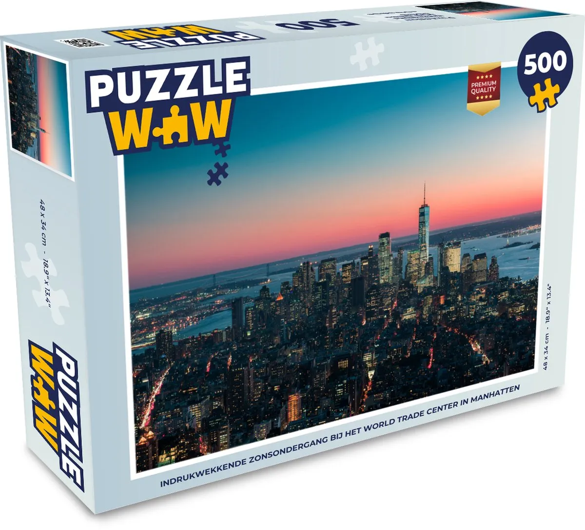 PuzzleWow Legpuzzel 500 Stuks - Indrukwekkende zonsondergang Manhattan - Multicolor